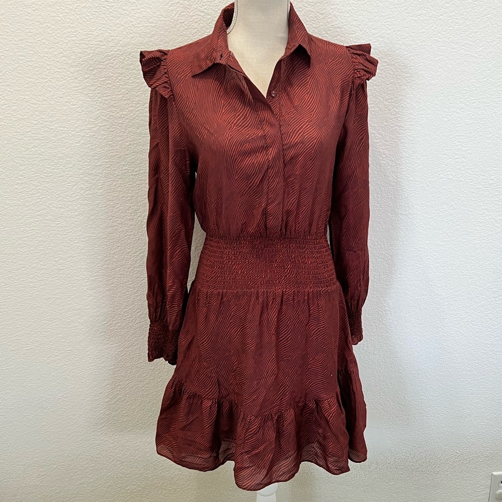 Anthro Caballero Burgundy Ruffle Dress